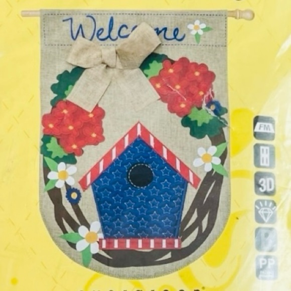 Welcome Sign Multicolored Birdhouse Door Hanging Sign Wall Tapestry Canvas Flag - Picture 3 of 5